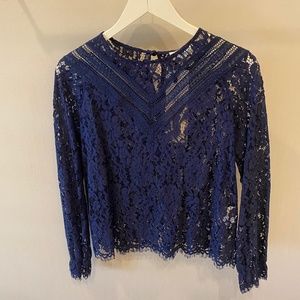 Navy Lace Long Sleeve Top